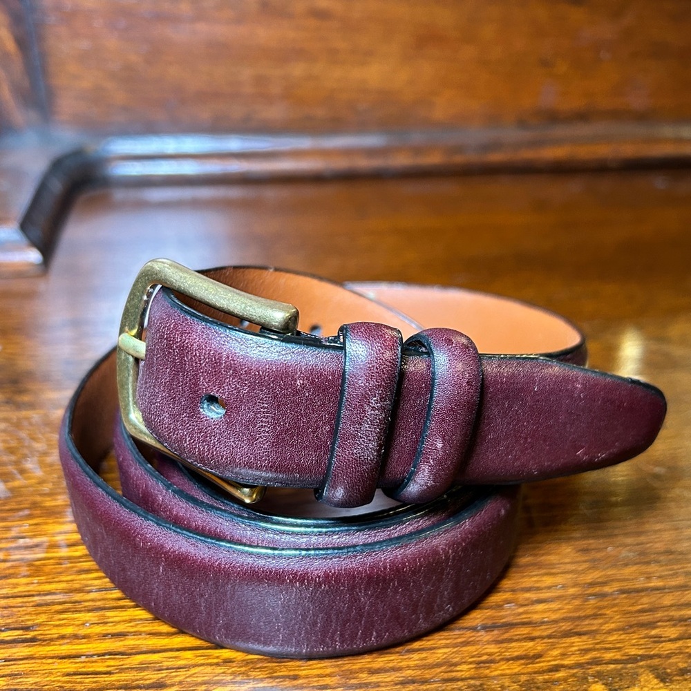 Men's Wearhouse Full Grain Italian Leather Burgundy Belt Brass Buckle XXL 46